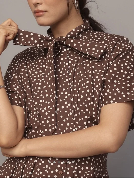 Exquise Tobie Collared Button-Front Tie-Neck Mini Shirt Dress Anthroplogie NEW - Picture 3 of 15